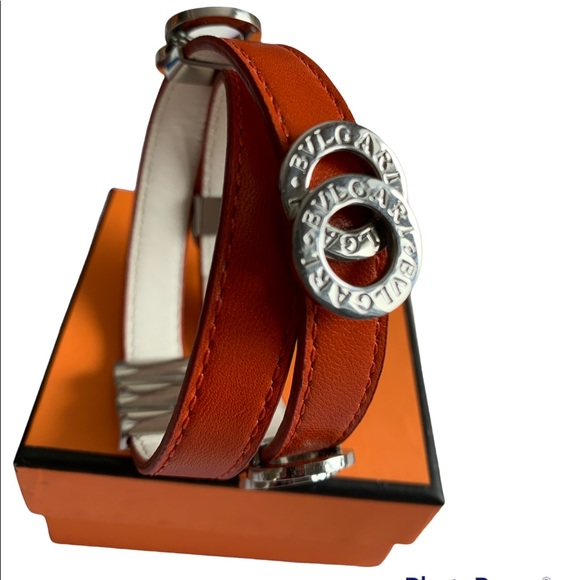 ❤️❤️❤️SOLD!!! Bvlgari Orange Leather Silver Tone Double Wrap Bracelet❤️❤️❤️ - Picture 2 of 9